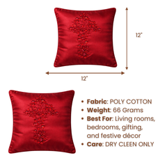 Hand Crafted Cushion Cover – Maroon | 12"x12" | Poly Cotton | Embroidered Floral Design