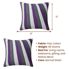 Fabric-Crafted Dark Gray Cushion Cover – 12"x12" | Modern Striped Design | Premium Poly Cotton