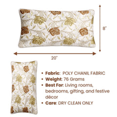 Machine Crafted Bolster Cover – White | 20"x8" | Poly Chenille Fabric | Embroidered Floral Design