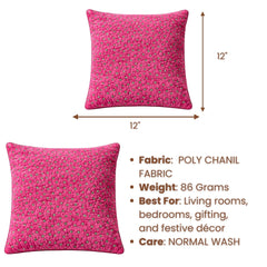 Fabric Crafted Cushion Cover – Pink | 12"x12" | Poly Chenille Fabric | Textured Stud Design