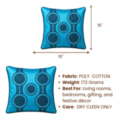 Handcrafted Cushion Cover – Turquoise | 16"x16" | Elegant Poly Cotton Cushion Cover