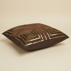 Handcrafted Brown Cushion Cover – 16"x16" | Premium Poly Cotton | Heavy Embroidered Square Design