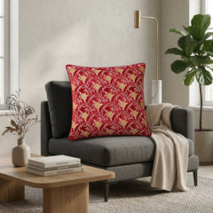 Fabric Crafted Cushion Cover – Maroon | 16"x16" | Poly Chenille Fabric | Embroidered Floral Vine Design