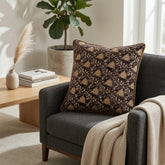 Fabric Crafted Cushion Cover – Brown | 16"x16" | Poly Chenille Fabric | Embroidered Floral Vine Design