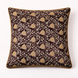 Fabric Crafted Cushion Cover – Brown | 16"x16" | Poly Chenille Fabric | Embroidered Floral Vine Design