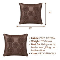 Handcrafted Cushion Cover – Brown | 16"x16" | Elegant Poly Cotton Cushion Cover
