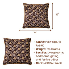 Fabric Crafted Cushion Cover – Brown | 16"x16" | Poly Chenille Fabric | Embroidered Floral Vine Design