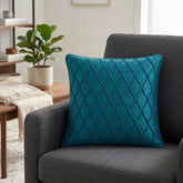Fabric Crafted Cushion Cover – Turquoise | 12"x12" | Poly Cotton Fabric | Elegant Embossed Wavy Pattern Design