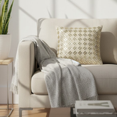 Handcrafted Beige Cushion Cover – 12"x12" | Elegant Diamond Embellished Pattern | Premium Poly Cotton