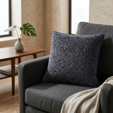 Fabric Crafted Cushion Cover – Black | 12"x12" | Poly Chenille Fabric | Textured Leaf Pattern