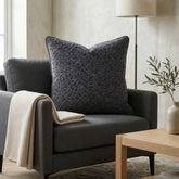Fabric Crafted Cushion Cover – Black | 16"x16" | Poly Chenille Fabric | Textured Leaf Design