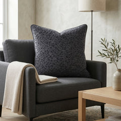 Fabric Crafted Cushion Cover – Black | 16"x16" | Poly Chenille Fabric | Textured Leaf Design