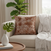 Handcrafted Bronze Cushion Cover – 12"x12" | Circular Embroidered Design | Premium Poly Cotton