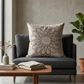 Hand Crafted Cushion Cover – Khaki | 16"x16" | Poly Cotton Fabric | Floral Design