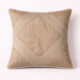 Fabric Crafted Cushion Cover – Camel | 12"x12" | Poly Cotton | Elegant Stitched Geometric Design