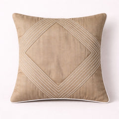 Fabric Crafted Cushion Cover – Camel | 12"x12" | Poly Cotton | Elegant Stitched Geometric Design