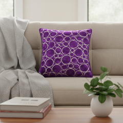 Machine-Crafted Bright Purple Cushion Cover – 12"x12" | Circular Embroidered Design | Premium Poly Channel Fabric