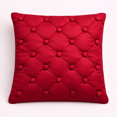 Hand Crafted Cushion Cover – Maroon | 12"x12" | Poly Cotton | Classic Button Tufted Design