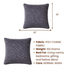 Fabric Crafted Cushion Cover – Black | 16"x16" | Poly Chenille Fabric | Textured Leaf Design
