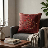 Fabric Crafted Cushion Cover – Burgundy | 16"x16" | Poly Cotton Fabric | Embroidered Floral Design