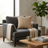 Fabric Crafted Cushion Cover – Beige | 12"x12" | Poly Cotton Foam | Ribbed Texture Design