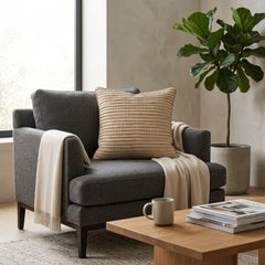 Fabric Crafted Cushion Cover – Beige | 12"x12" | Poly Cotton Foam | Ribbed Texture Design