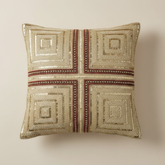 Handcrafted Beige Cushion Cover – 16"x16" | Heavy Poly Cotton | Premium Embroidered Square Design