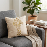 Hand Crafted Cushion Cover – Cream | 12"x12" | Poly Cotton | Embroidered Floral Design