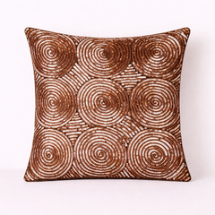 Handcrafted Bronze Cushion Cover – 12"x12" | Circular Embroidered Design | Premium Poly Cotton