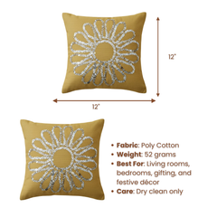 Handcrafted Mud Floral Cushion Cover – 12"x12", Premium Poly Cotton