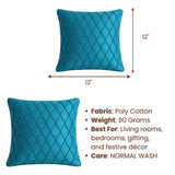 Fabric Crafted Cushion Cover – Turquoise | 12"x12" | Poly Cotton Fabric | Elegant Embossed Wavy Pattern Design