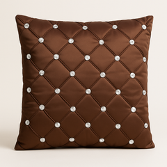 Handcrafted Brown Cushion Cover – 16"x16" | Premium Poly Cotton | Crystal-Studded Diamond Quilting | Luxury Home & Festive Décor