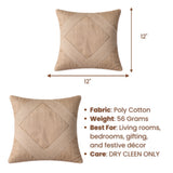 Fabric Crafted Cushion Cover – Camel | 12"x12" | Poly Cotton | Elegant Stitched Geometric Design