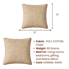 Fabric Crafted Cushion Cover – Beige | 12"x12" | Poly Cotton Foam | Ribbed Texture Design