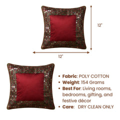 Handcrafted Cushion Cover – Maroon | 12"x12" | Elegant Poly Cotton Cushion Cover