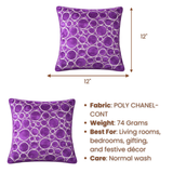 Machine-Crafted Bright Purple Cushion Cover – 12"x12" | Circular Embroidered Design | Premium Poly Channel Fabric