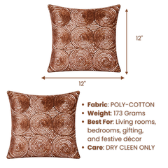 Handcrafted Bronze Cushion Cover – 12"x12" | Circular Embroidered Design | Premium Poly Cotton