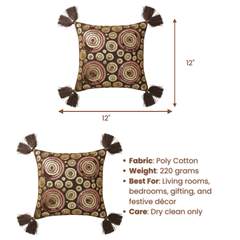Handcrafted Brown Cushion Cover – 12"x12", Premium Poly Cotton