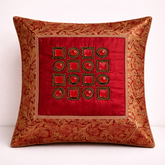 Hand Crafted Cushion Cover – Maroon | 12"x12" | Poly Cotton | Geometric Embroidery Design