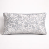 Machine Crafted Bolster Cover – White (Silver Tone) | 20"x8" | Poly Chenille Fabric | Embroidered Scroll Design