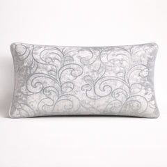 Machine Crafted Bolster Cover – White (Silver Tone) | 20"x8" | Poly Chenille Fabric | Embroidered Scroll Design