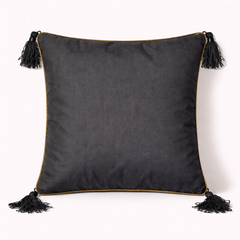 Handcrafted Black Cushion Cover – 16"x16" | Royal Mandala Embroidery | Tassel Detailing | Premium Poly Cotton