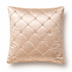 Hand Crafted Cushion Cover – Light Gold | 16"x16" | Poly Chenille-Cotton | Diamond Tufted Design