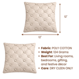 Hand Crafted Cushion Cover – Beige | 12"x12" | Poly Cotton | Diamond Button Tufted Design