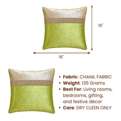 Fabric Crafted Cushion Cover – Green | 16"x16" | Chanil Fabric | Premium Textured Designer Cushion Cover