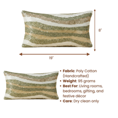 Handcrafted Beige Bolster Cover – 19"x8", Artistic Embroidered Wave Design in Premium Poly Cotton