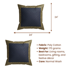 Fabric-Crafted Black Cushion Cover – 24"x24", Premium Poly Cotton with Quilted Center & Gold Border
