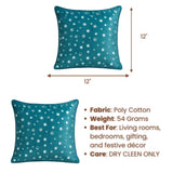 Handcrafted Turquoise Cushion Cover – 12"x12" | Mirror Dot Embroidery | Premium Poly Cotton | Elegant Decorative Accent