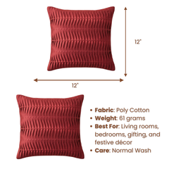 Fabric-Crafted Maroon Cushion Cover – 12"x12", Pleated Texture in Premium Poly Cotton