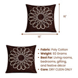 Hand Crafted Cushion Cover – Brown | 16"x16" | Poly Cotton Fabric | Stone Work Floral Design